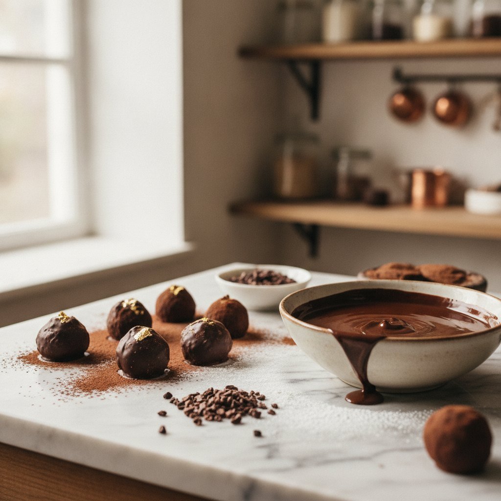A chocolatier hand-finishing confections